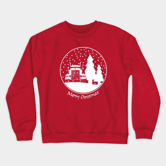 Classic American big rig semi truck Christmas snow globe Crewneck Sweatshirt by soitwouldseem